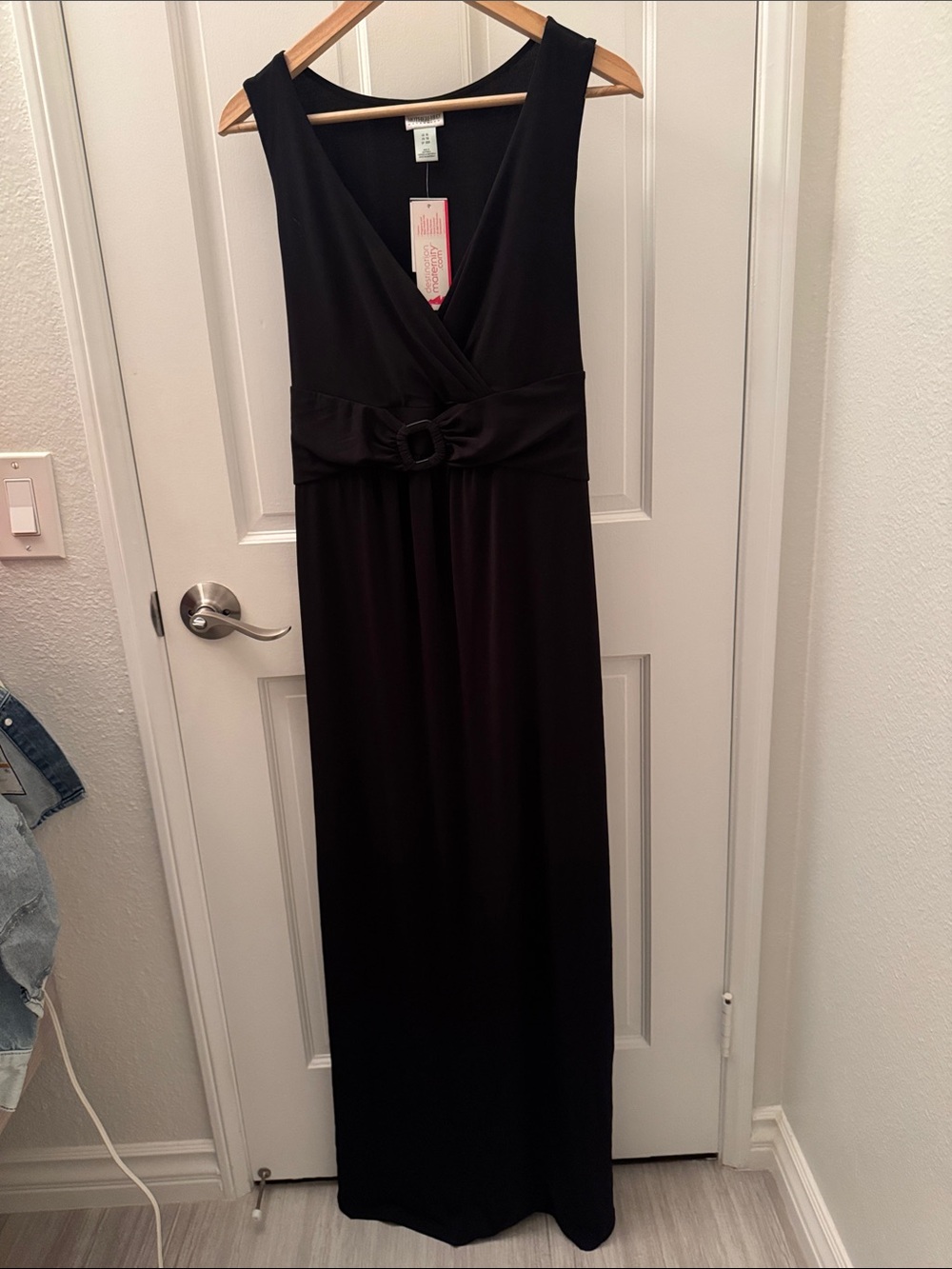 Motherhood Maternity Black Sleeveless V-Neck Maxi with Waist Buckle